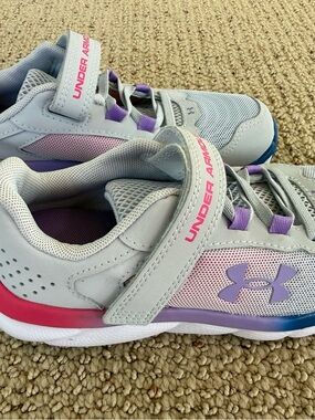 Under Armour Kids Gray, Pink & Purple Velcro Sneakers